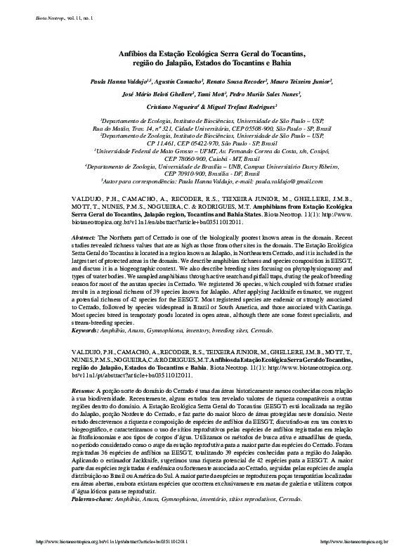 Anfíbios da Estação Ecológica Serra Geral do Tocantins, região do Jalapão, Estados do Tocantins e Bahia