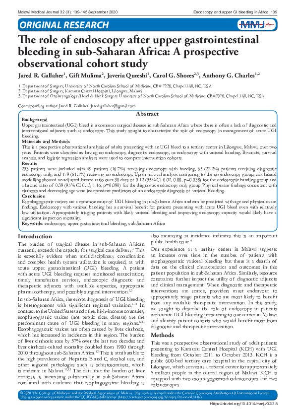 (PDF) The role of endoscopy after upper gastrointestinal bleeding in ...