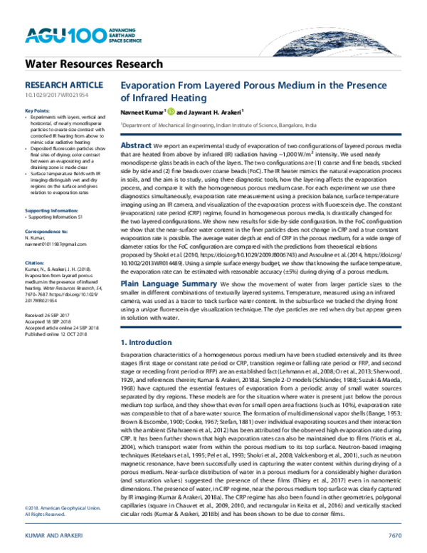 (PDF) Evaporation From Layered Porous Medium in the Presence of ...