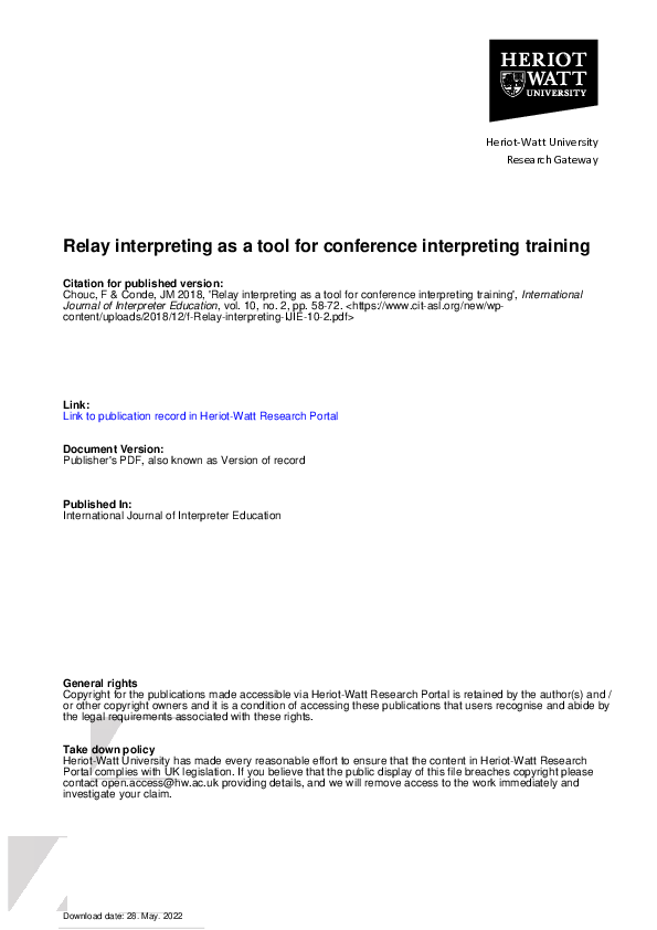 (PDF) Relay interpreting as a tool for conference interpreting training
