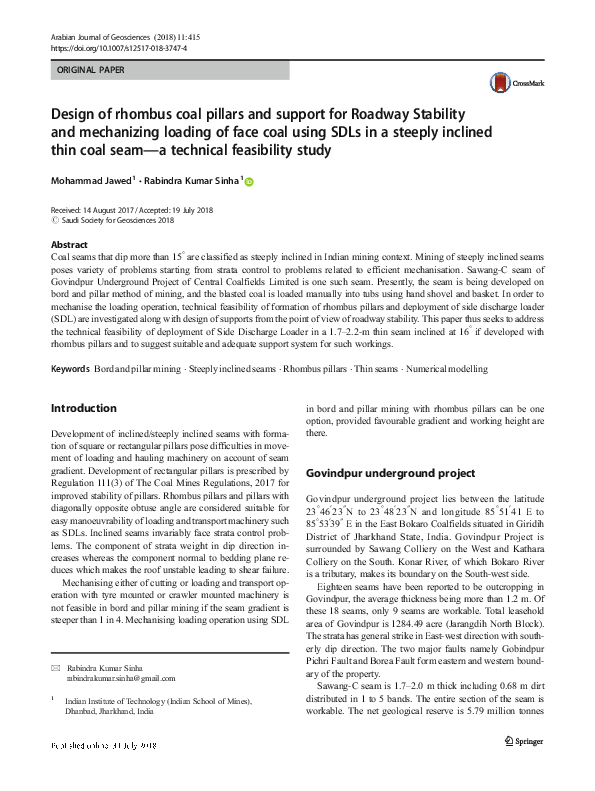 (PDF) Design of rhombus coal pillars and support for Roadway Stability ...