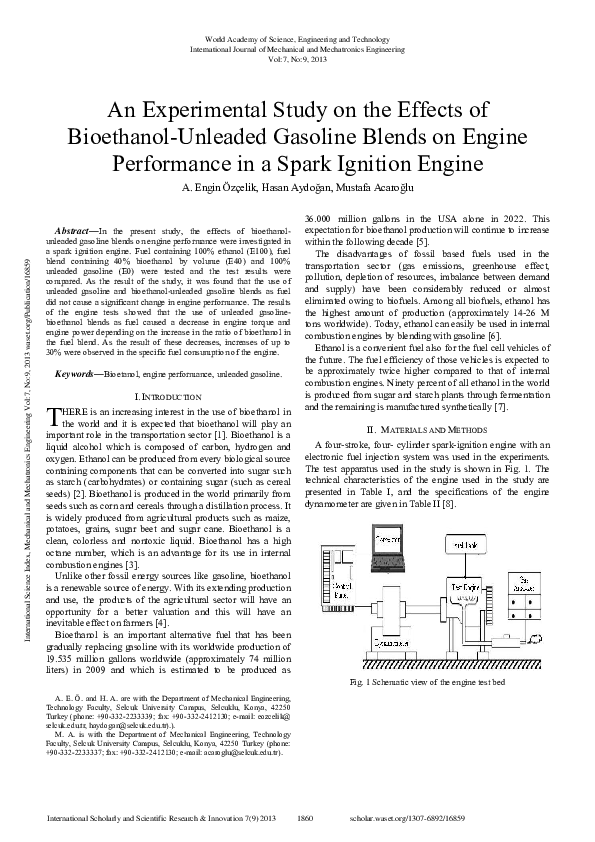 (PDF) An Experimental Study On The Effects Of Bioethanol-Unleaded ...