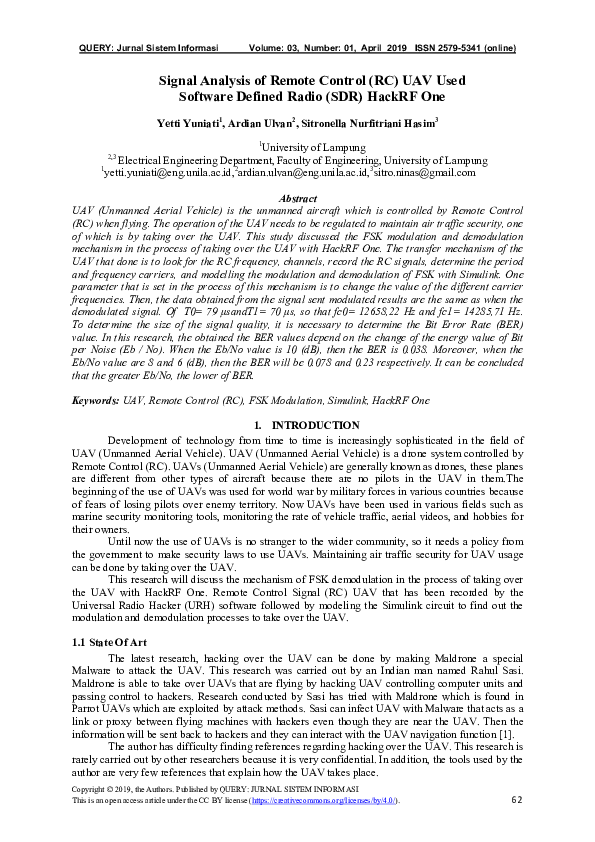 (PDF) Signal Analysis of Remote Control (RC) UAV Used Software Defined ...