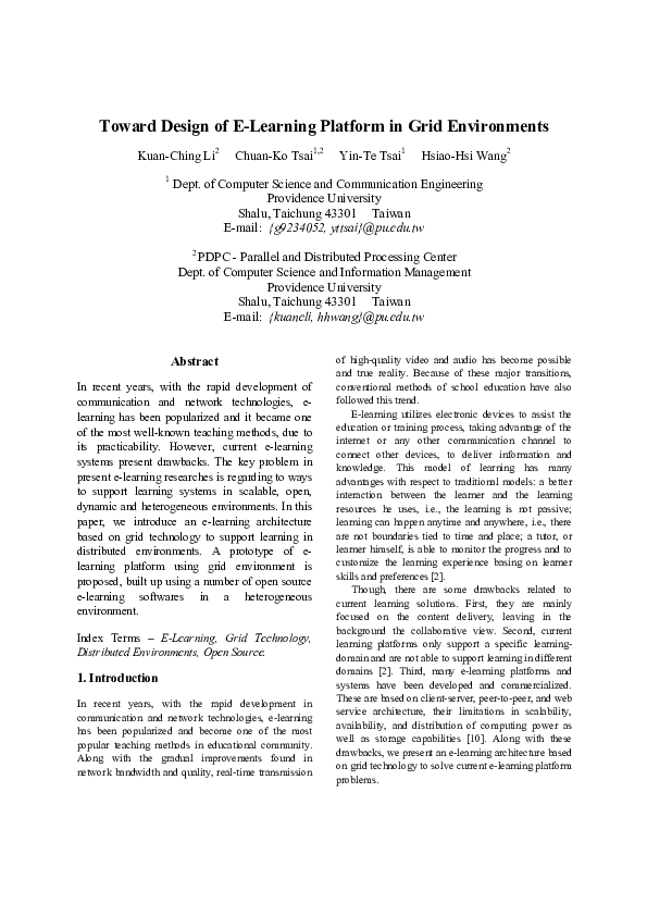 (PDF) Toward Design of a E-Learning Platform in Grid Environments
