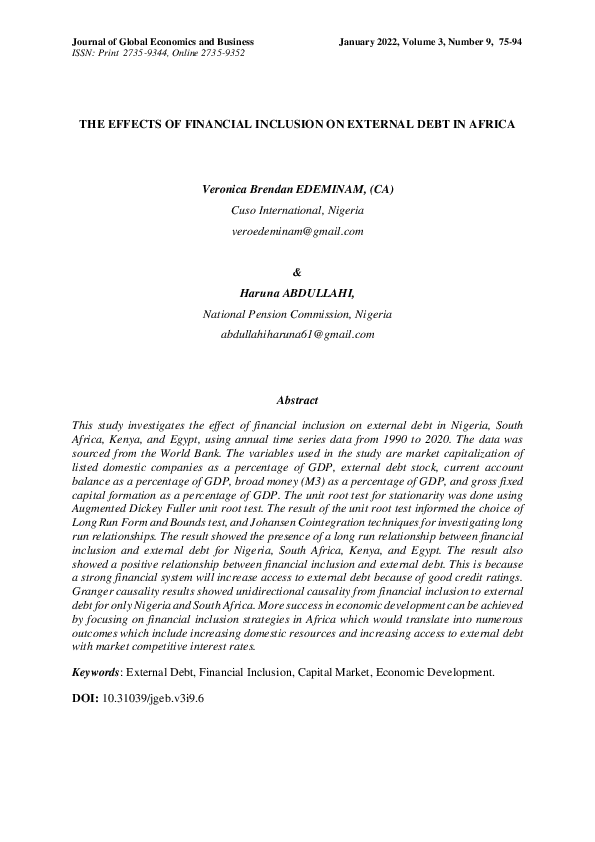 (PDF) THE EFFECTS OF FINANCIAL INCLUSION ON EXTERNAL DEBT IN AFRICA