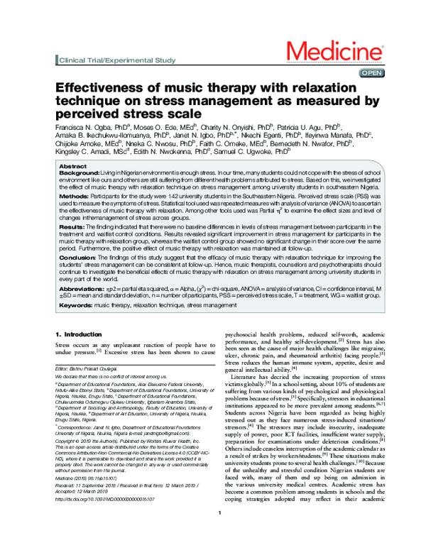 (PDF) Effectiveness of music therapy with relaxation technique on ...