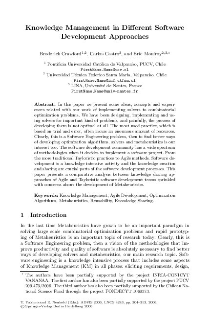 (PDF) Knowledge Management in Different Software Development Approaches