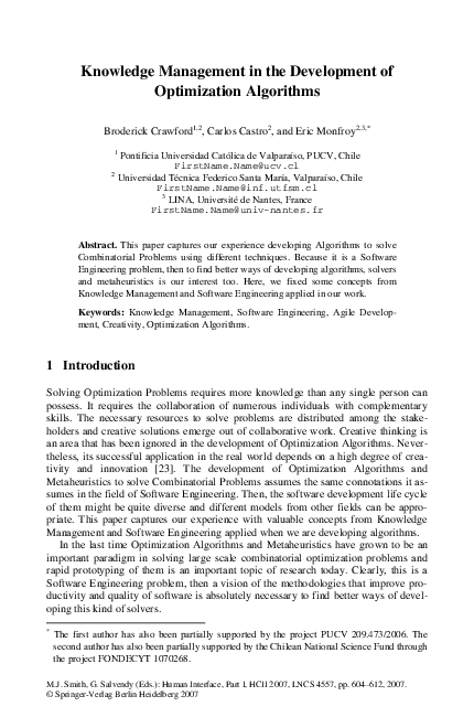 (PDF) Knowledge Management in the Development of Optimization Algorithms