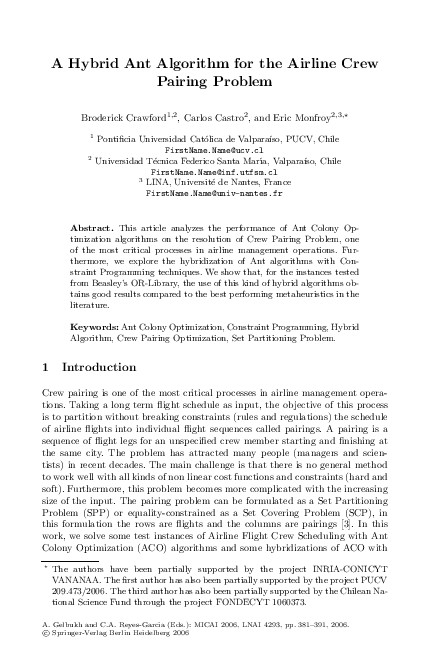 (PDF) A Hybrid Ant Algorithm for the Airline Crew Pairing Problem