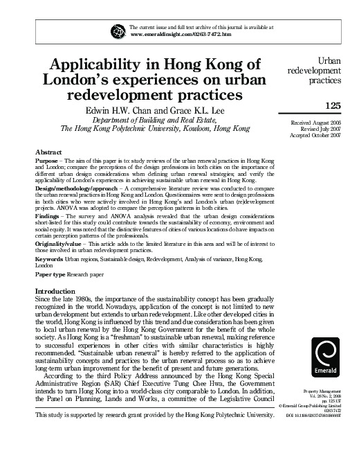 (PDF) Applicability in Hong Kong of London's experiences on urban ...