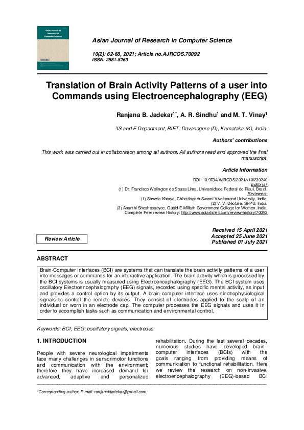 (PDF) Translation of Brain Activity Patterns of a user into Commands ...
