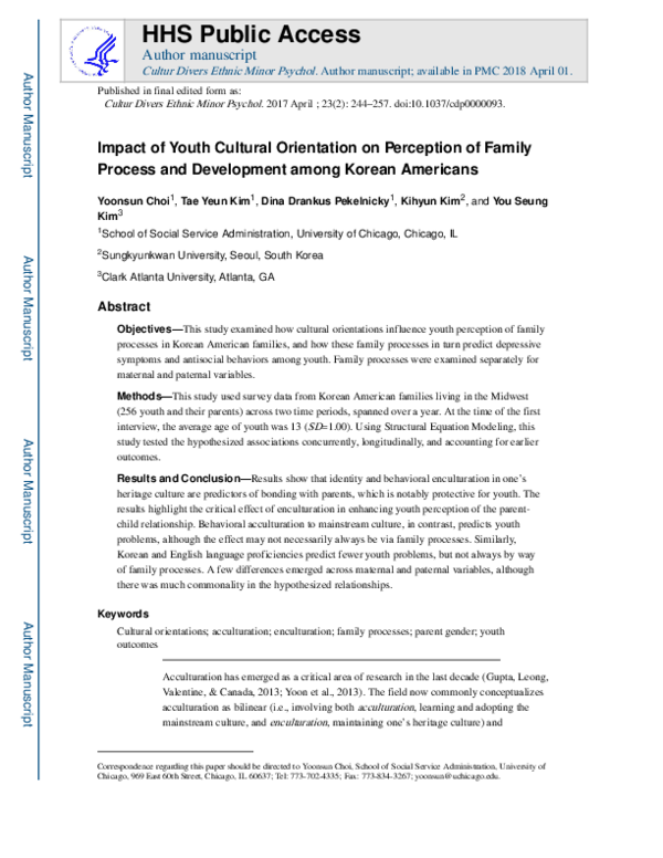 (PDF) Impact of Youth Cultural Orientation on Perception of Family ...