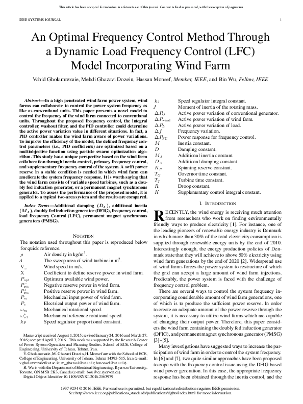 (PDF) An Optimal Frequency Control Method Through a Dynamic Load ...