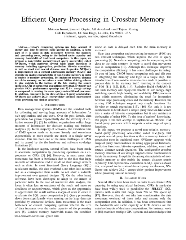 (PDF) Efficient query processing in crossbar memory