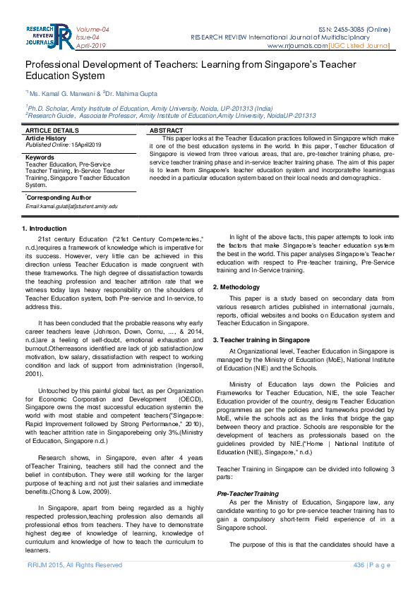 Pdf Professional Development Of Teachers Learning From Singapore S