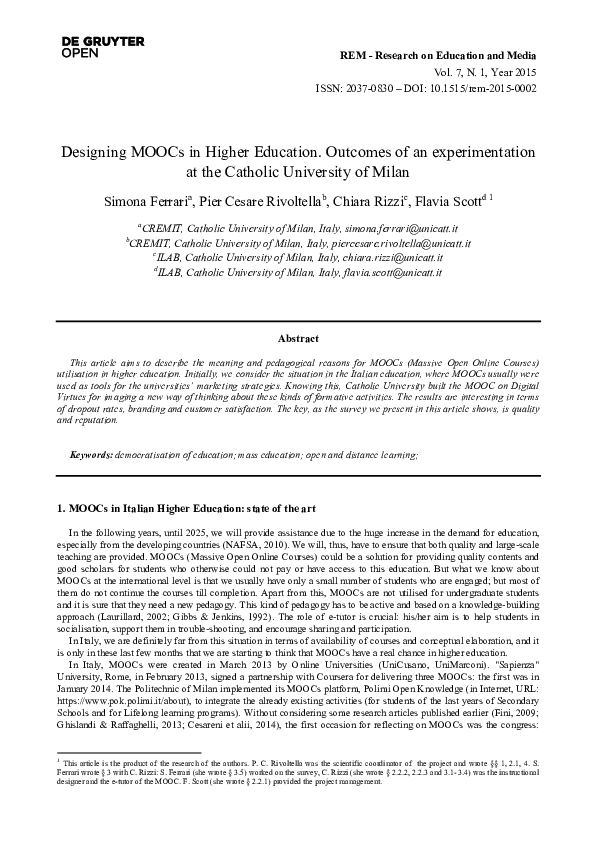 (PDF) Designing MOOCs in Higher Education. Outcomes of an ...