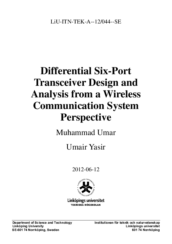 (PDF) Differential SixPort Transceiver Design and Analysis from a