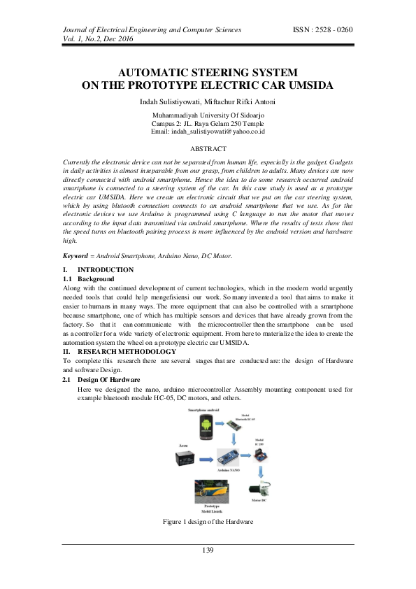 (PDF) Automatic Steering System On The Prototype Electric Car UMSIDA