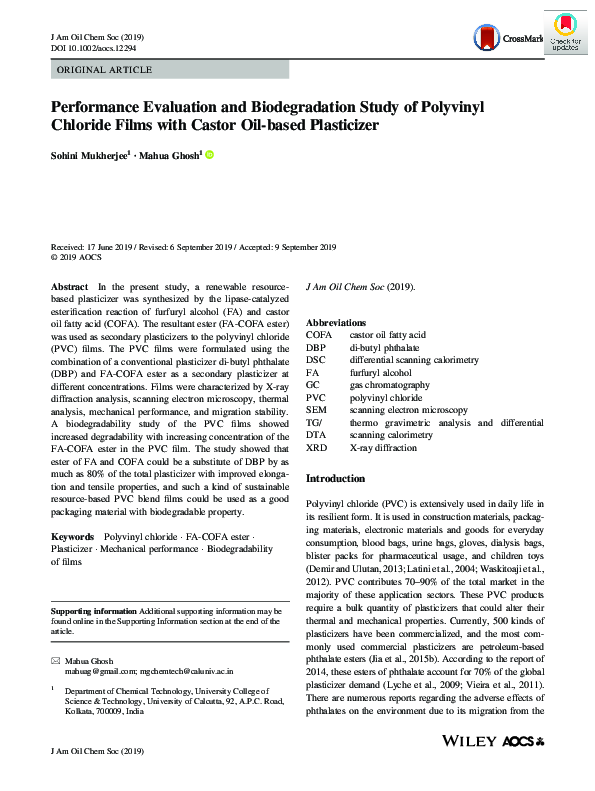 (PDF) Performance Evaluation and Biodegradation Study of Polyvinyl ...