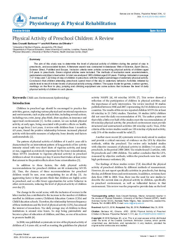 (PDF) Physical Activity of Preschool Children: A Review