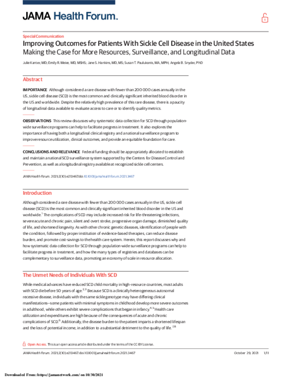 (PDF) Improving Outcomes for Patients With Sickle Cell Disease in the ...