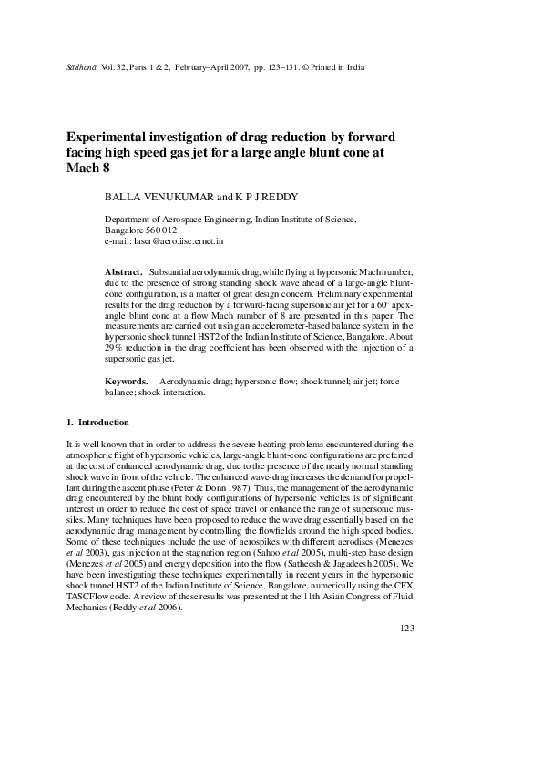 (PDF) Experimental investigation of drag reduction by forward facing ...