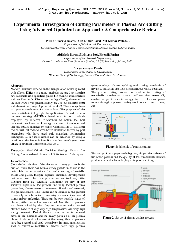 (PDF) Experimental Investigation of Cutting Parameters in Plasma Arc ...