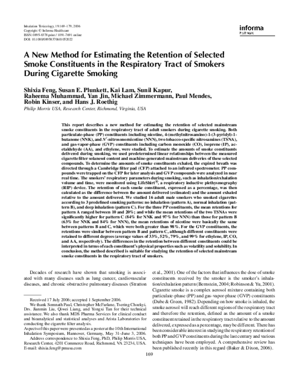 (PDF) A New Method for Estimating the Retention of Selected Smoke ...