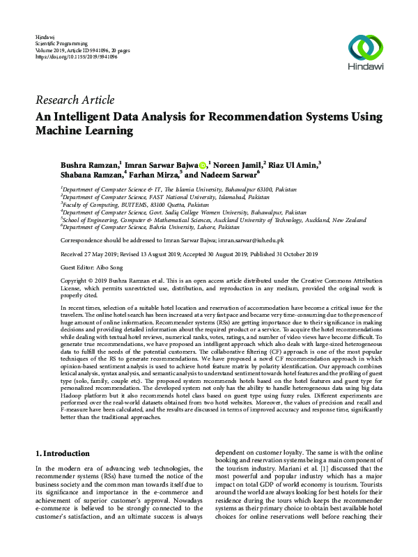 (PDF) An Intelligent Data Analysis for Recommendation Systems Using ...