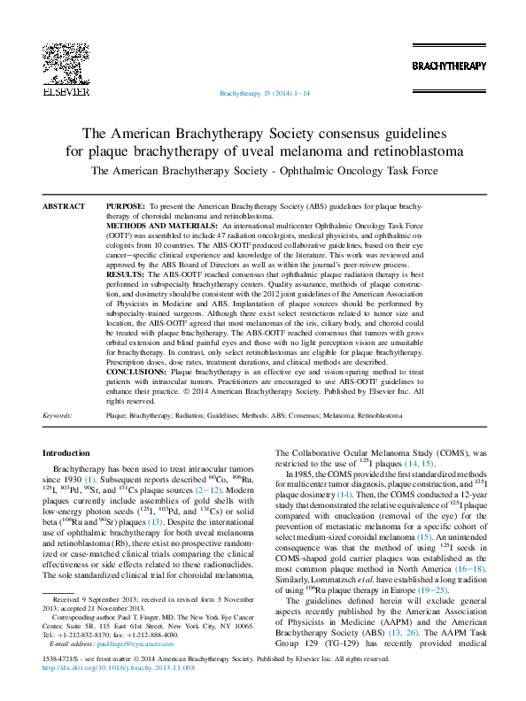 (PDF) The American Brachytherapy Society consensus guidelines for