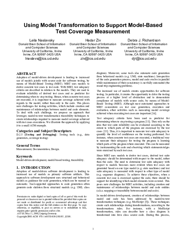 (PDF) Using model transformation to support model-based test coverage ...