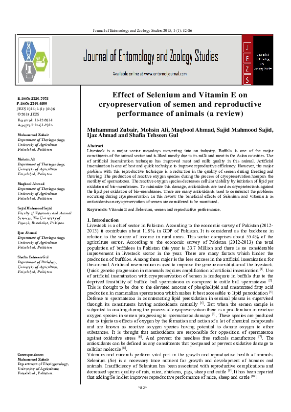 (PDF) Effect of Selenium and Vitamin E on cryopreservation of semen and ...