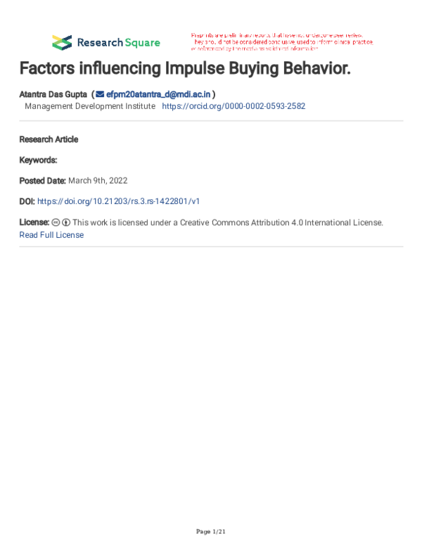 (PDF) Factors influencing Impulse Buying Behavior