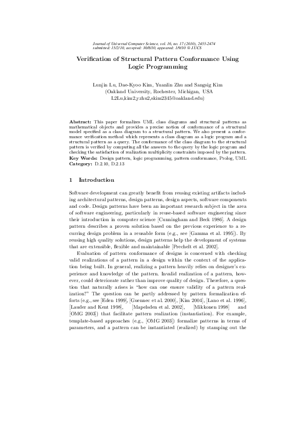 (PDF) Verification of Structural Pattern Conformance Using Logic ...