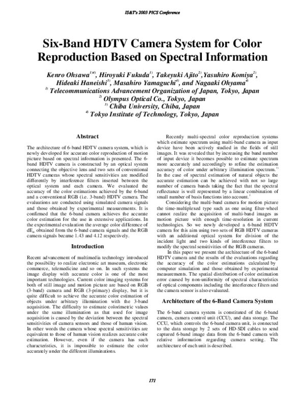 (PDF) Six-band hdtv camera system for color reproduction based on ...