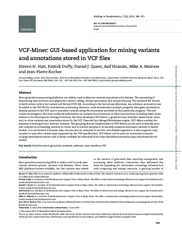Pdf Vcf Miner Gui Based Application For Mining Variants And