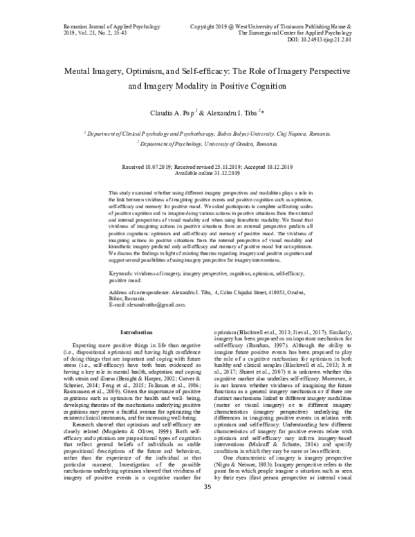 (PDF) Mental Imagery, Optimism, and Self-efficacy: The Role of Imagery ...