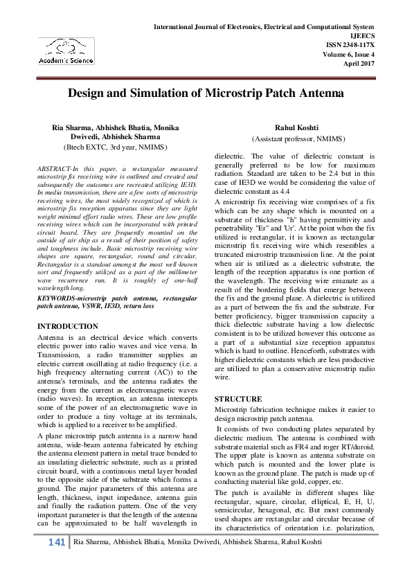 (PDF) Design and Simulation of Microstrip Patch Antenna