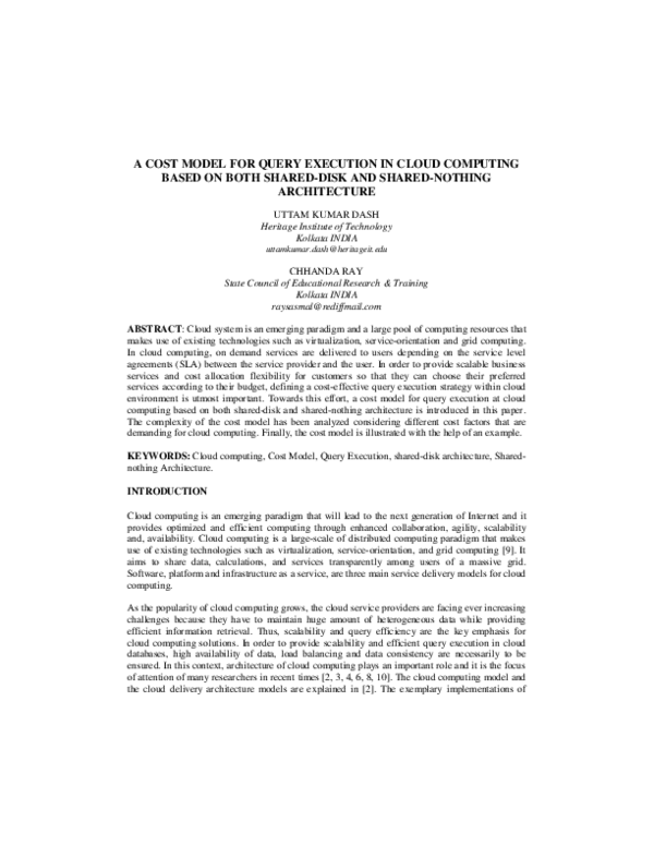 (PDF) A Cost Model for Query Execution in Cloud Computing Based on Both ...