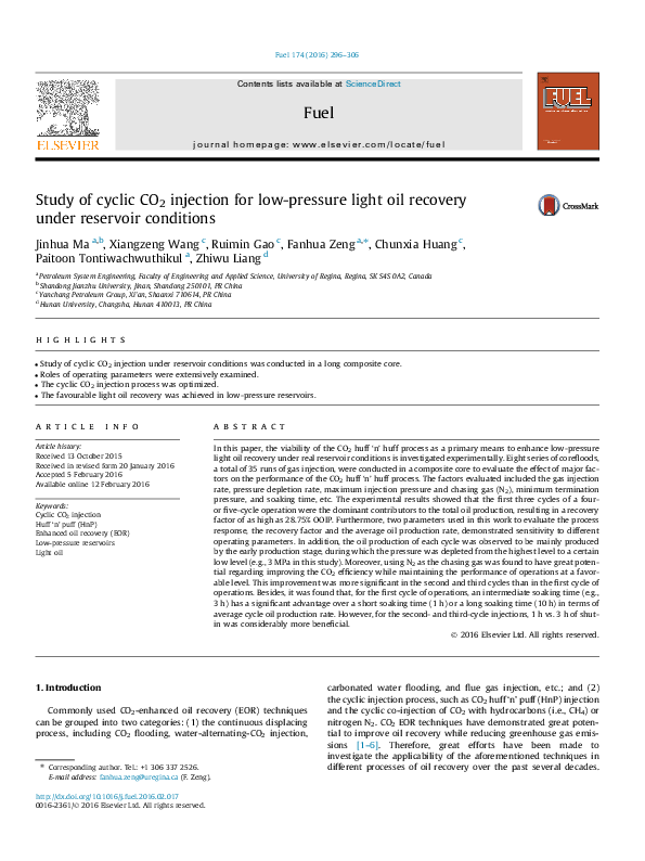 (PDF) Study of cyclic CO2 injection for low-pressure light oil recovery ...