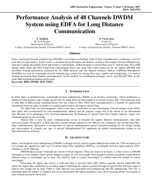 (PDF) Performance Analysis of 48 Channels DWDM System using EDFA for ...