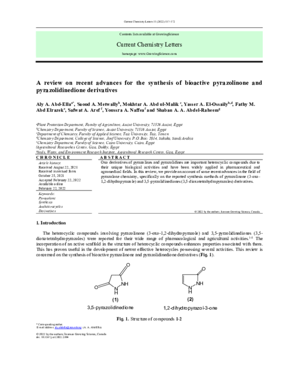 (PDF) A review on recent advances for the synthesis of bioactive ...