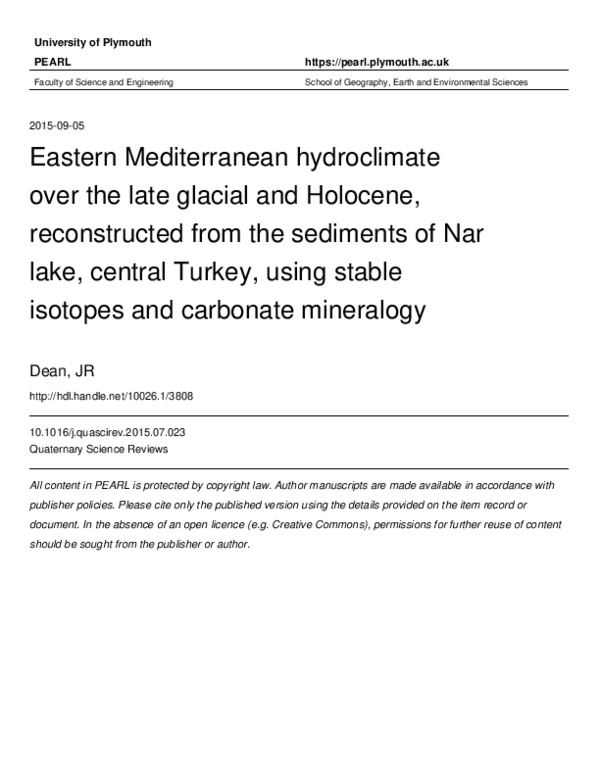 (PDF) Eastern Mediterranean hydroclimate over the late glacial and ...
