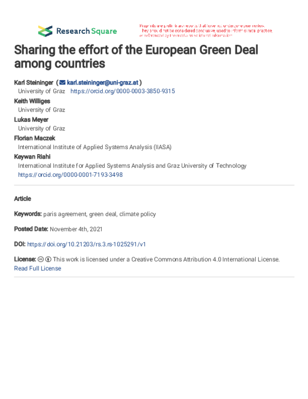 (PDF) Sharing the effort of the European Green Deal among countries