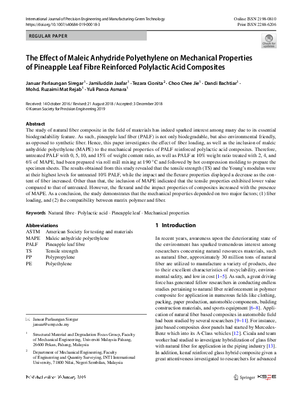 (PDF) The Effect of Maleic Anhydride Polyethylene on Mechanical ...