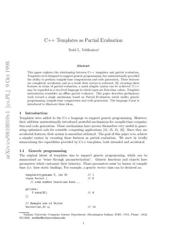 (PDF) C++ templates as partial evaluation