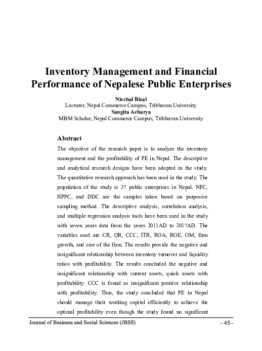 (PDF) Inventory Management and Financial Performance of Nepalese Public ...