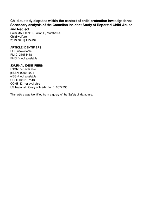 (PDF) Child custody disputes within the context of child protection ...