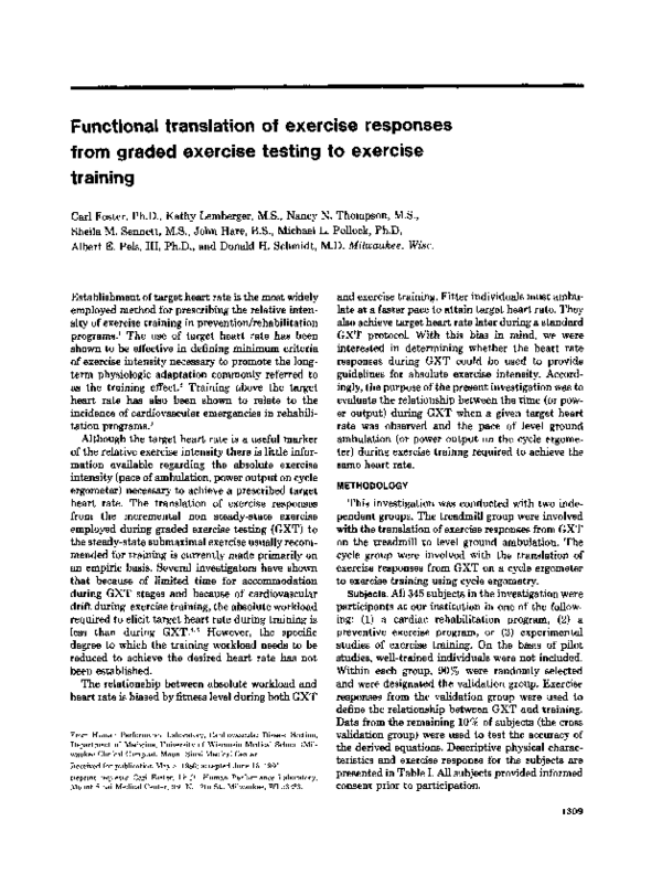 (PDF) Functional translation of exercise responses from graded exercise ...