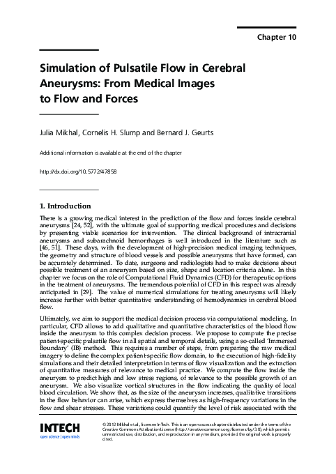 (PDF) Simulation of Pulsatile Flow in Cerebral Aneurysms: From Medical ...